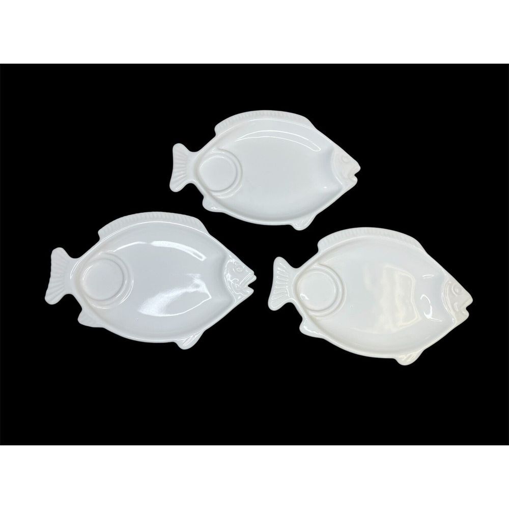 3x Vintage Pfaltzgraff Hearth Seafood Cocktail Server‎ Plate White 247 Fish Dish